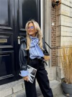 Lederl Blouse Riempje Mouw Marine 4572