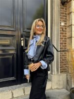 Lederl Blouse Riempje Mouw Marine 4572