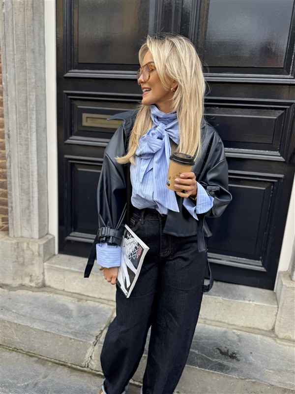 Lederl Blouse Riempje Mouw Marine 4572