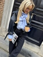 Lederl Blouse Riempje Mouw Marine 4572