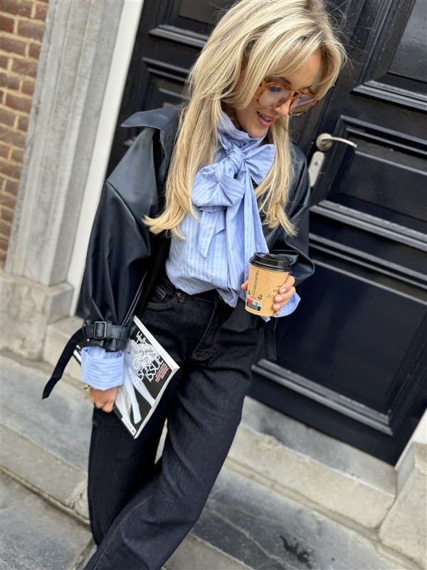 Lederl Blouse Riempje Mouw Marine 4572