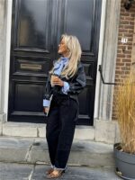 Lederl Blouse Riempje Mouw Marine 4572