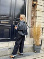 Lederl Blouse Riempje Mouw Marine 4572