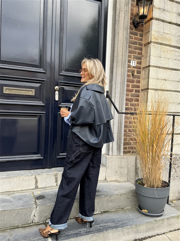 Lederl Blouse Riempje Mouw Marine 4572