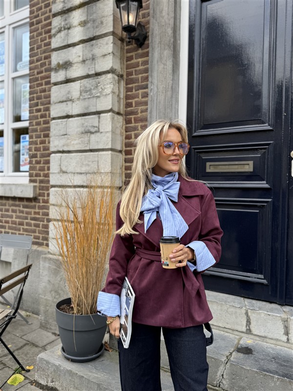 Suedine Blazer Met Riem 24412 Bordeaux