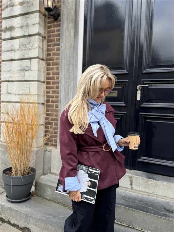 Suedine Blazer Met Riem 24412 Bordeaux