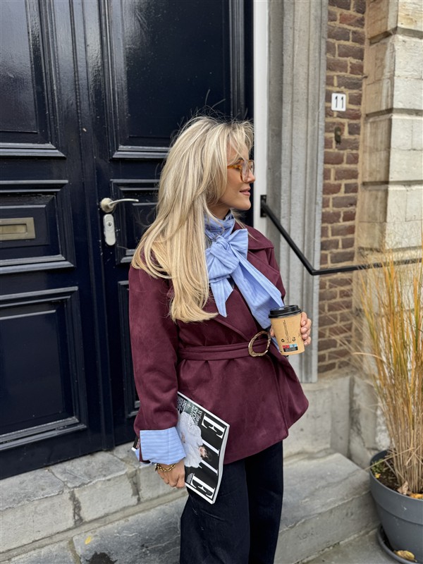 Suedine Blazer Met Riem 24412 Bordeaux