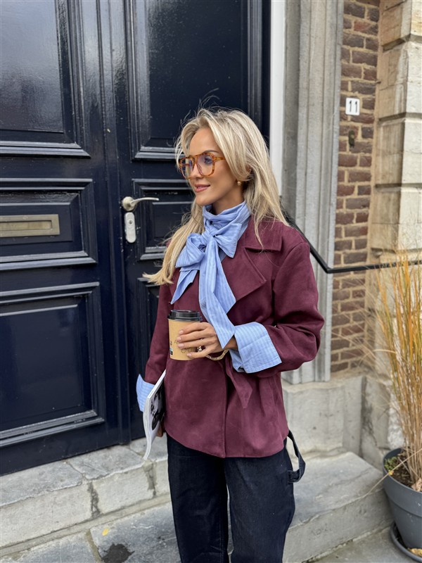Suedine Blazer Met Riem 24412 Bordeaux