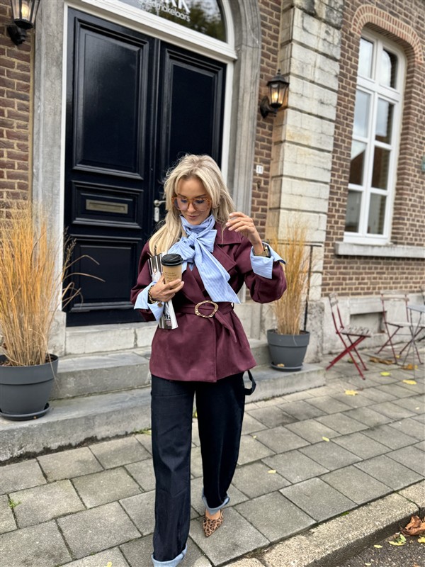 Suedine Blazer Met Riem 24412 Bordeaux