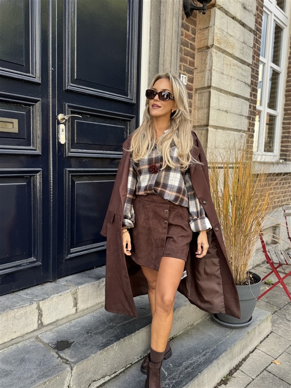 Hemd Geruit Flanel Flower Buttons Bruin