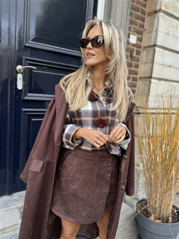 Hemd Geruit Flanel Flower Buttons Bruin