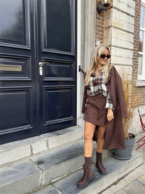 Hemd Geruit Flanel Flower Buttons Bruin