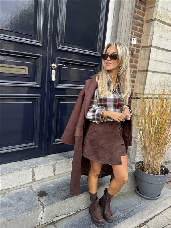 Hemd Geruit Flanel Flower Buttons Bruin