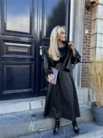 Lederlook Midi Rok Met Riem Zwart