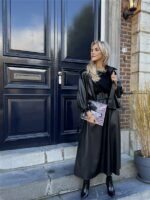 Lederlook Midi Rok Met Riem Zwart