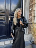Lederl Blouse Riempje Mouw Zwart 4572