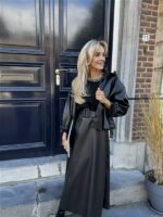 Lederlook Midi Rok Met Riem Zwart