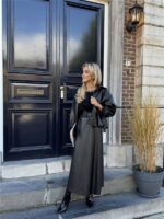 Lederlook Midi Rok Met Riem Zwart