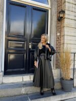 Lederlook Midi Rok Met Riem Zwart