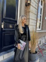 Lederl Blouse Riempje Mouw Zwart 4572