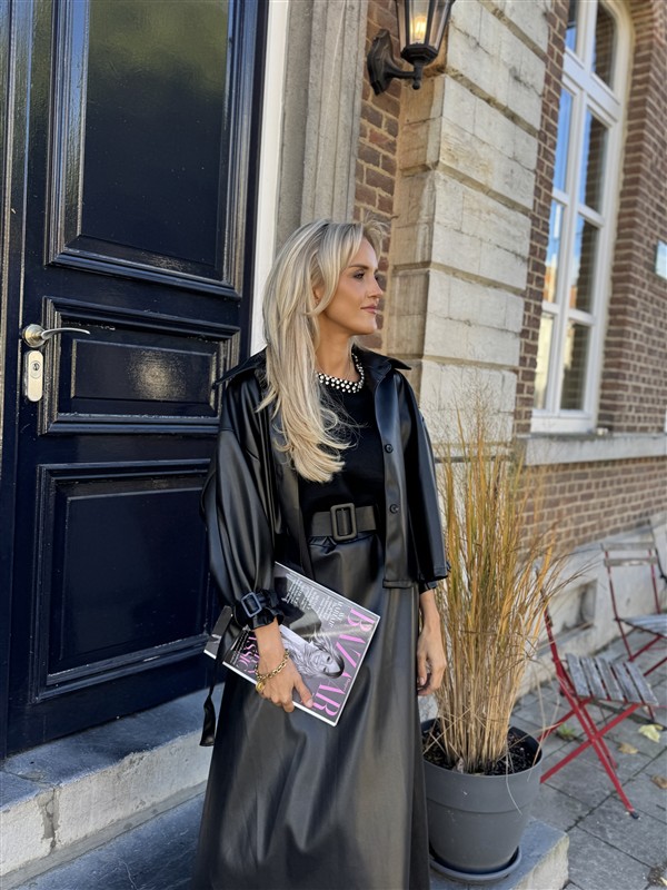 Lederl Blouse Riempje Mouw Zwart 4572