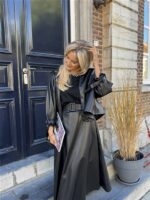 Lederlook Midi Rok Met Riem Zwart