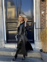 Lederlook Midi Rok Met Riem Zwart