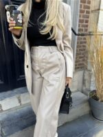 Barrelfit Lederlook Broek Taupe 7222-P8