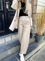 Barrelfit Lederlook Broek Taupe 7222-P8