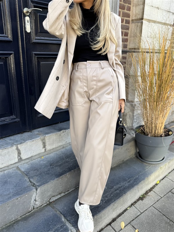 Barrelfit Lederlook Broek Taupe 7222-P8