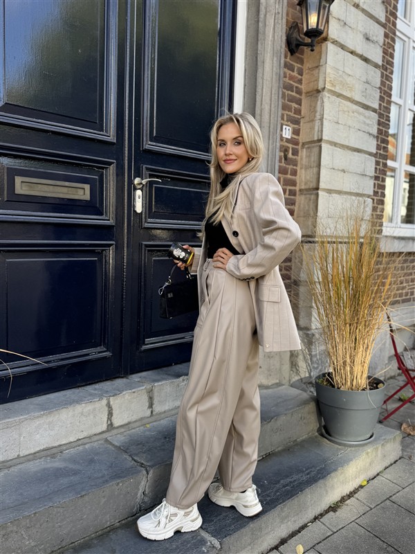 Barrelfit Lederlook Broek Taupe 7222-P8