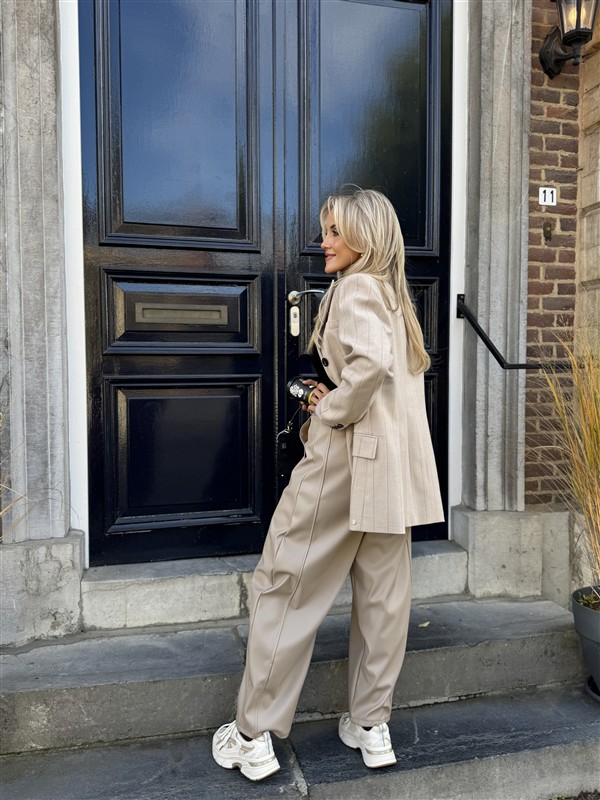 Barrelfit Lederlook Broek Taupe 7222-P8