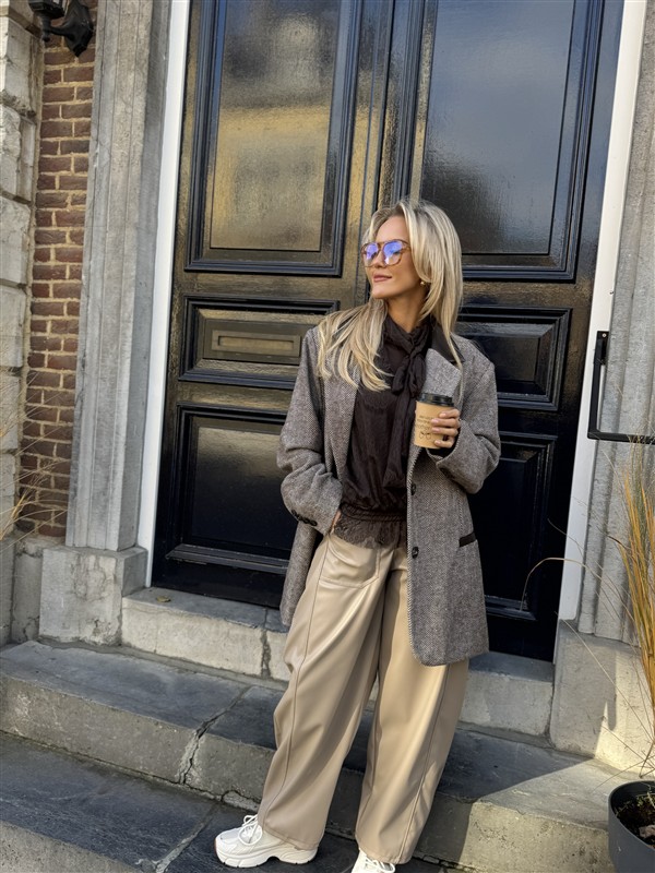 Barrelfit Lederlook Broek Taupe 7222-P8