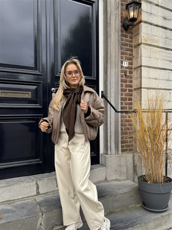 Lederlook Bomber Frons Beige Ld3528