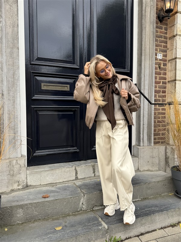 Lederlook Bomber Frons Beige Ld3528