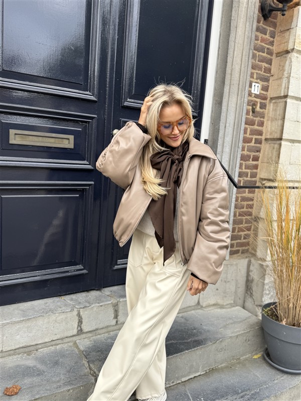 Lederlook Bomber Frons Beige Ld3528