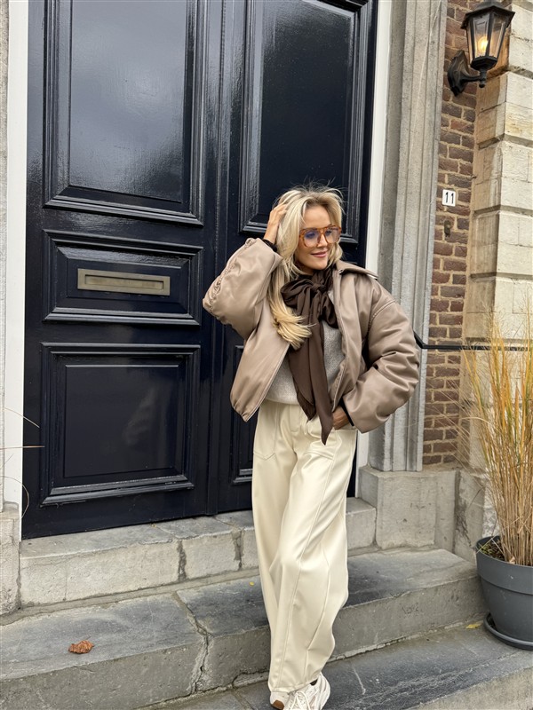 Lederlook Bomber Frons Beige Ld3528