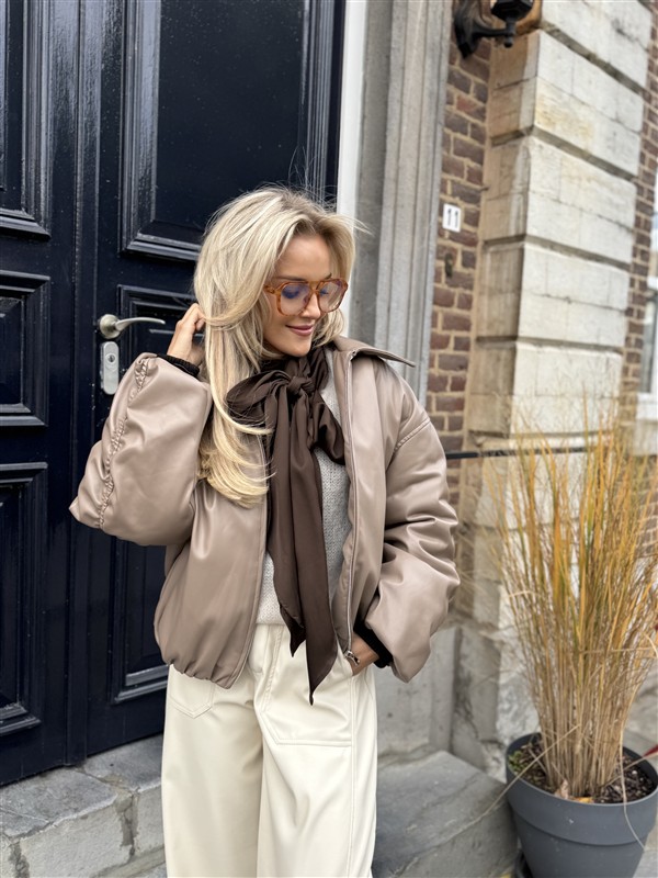 Lederlook Bomber Frons Beige Ld3528