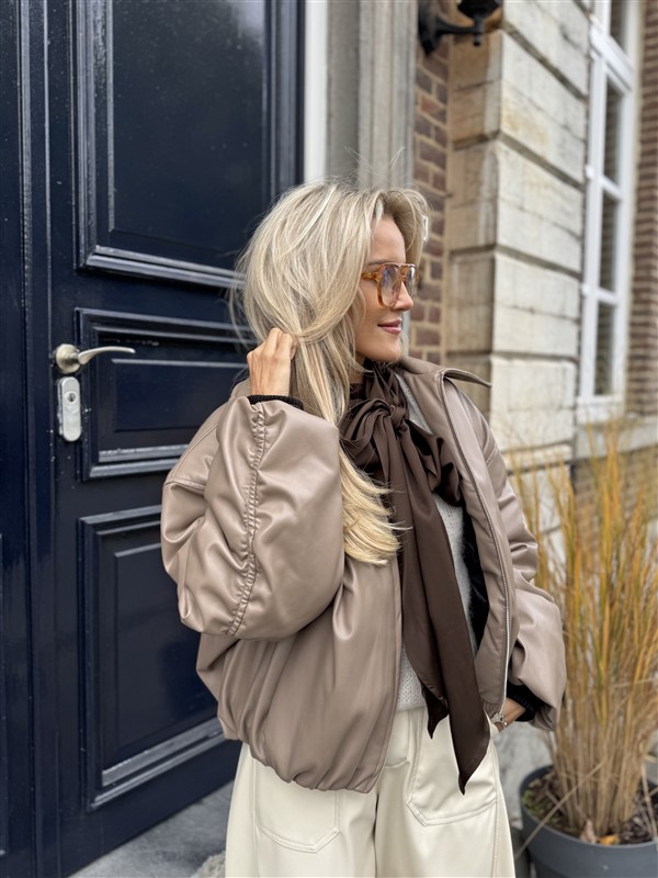 Lederlook Bomber Frons Beige Ld3528