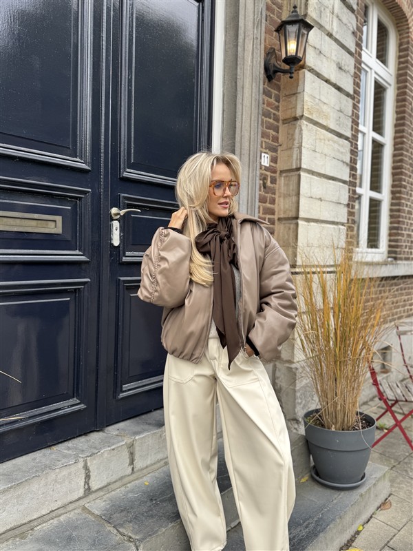 Lederlook Bomber Frons Beige Ld3528