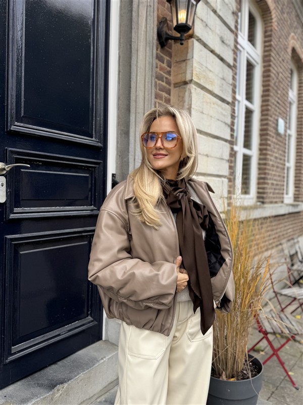 Lederlook Bomber Frons Beige Ld3528