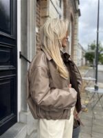 Lederlook Bomber Frons Beige Ld3528