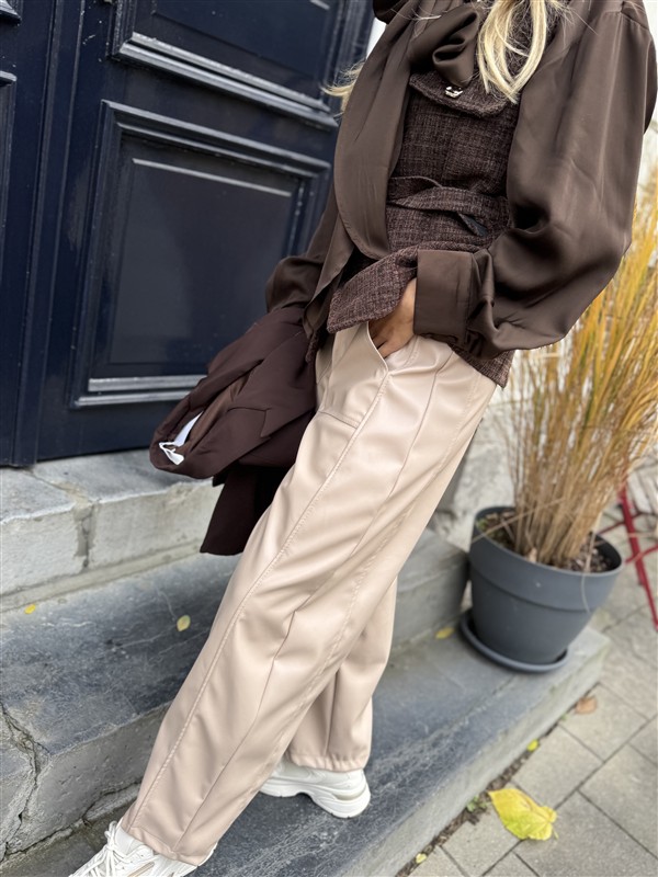 Barrelfit Lederlook Broek Beige 7222-P8
