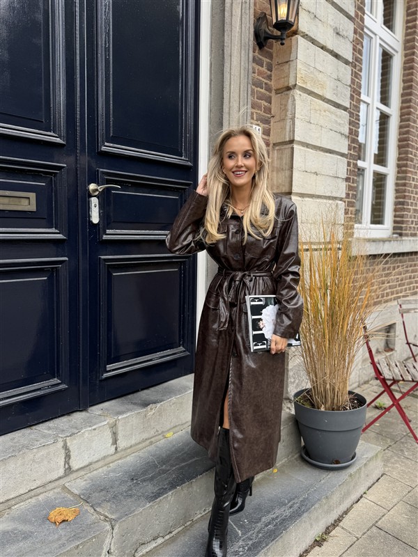 Lederlook Maxi Mantel Buttons Ld3508