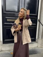 Suedine Vest Open Met Zakken Beige 23154