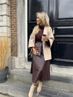 Suedine Vest Open Met Zakken Beige 23154