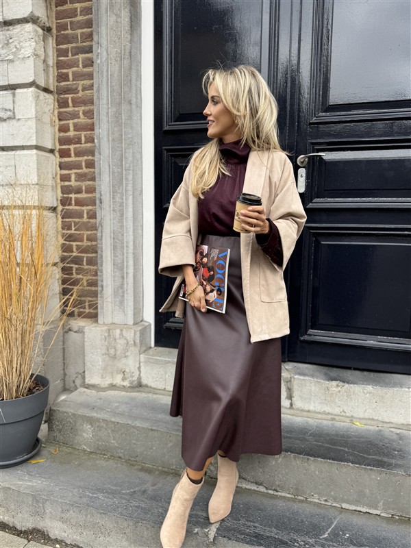 Suedine Vest Open Met Zakken Beige 23154