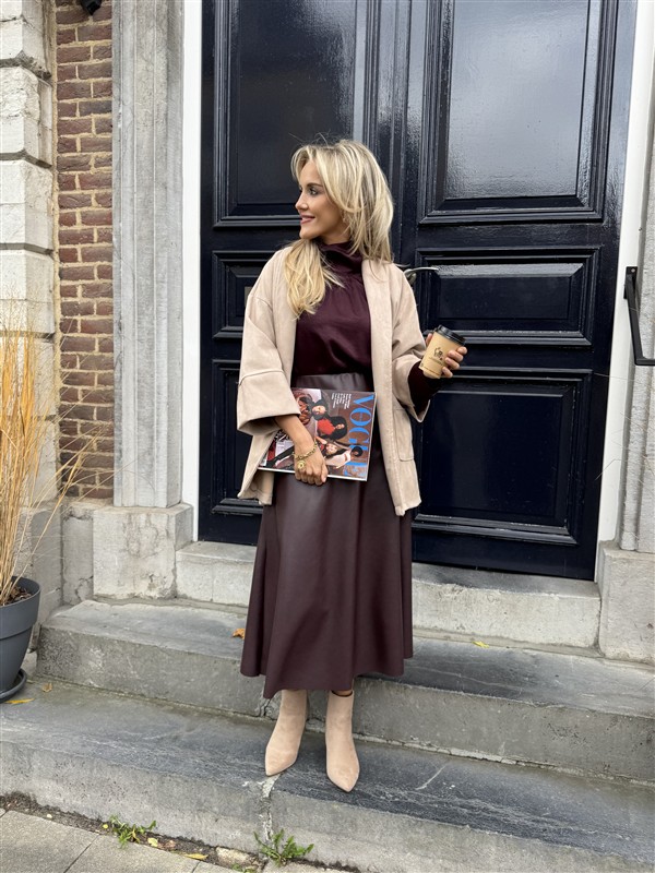 Suedine Vest Open Met Zakken Beige 23154