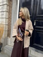 Suedine Vest Open Met Zakken Beige 23154