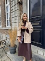 Suedine Vest Open Met Zakken Beige 23154